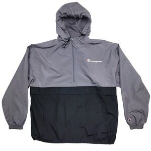 Champion Mens XL Gray Black Colorblock Half Zip Light Windbreaker Anorak